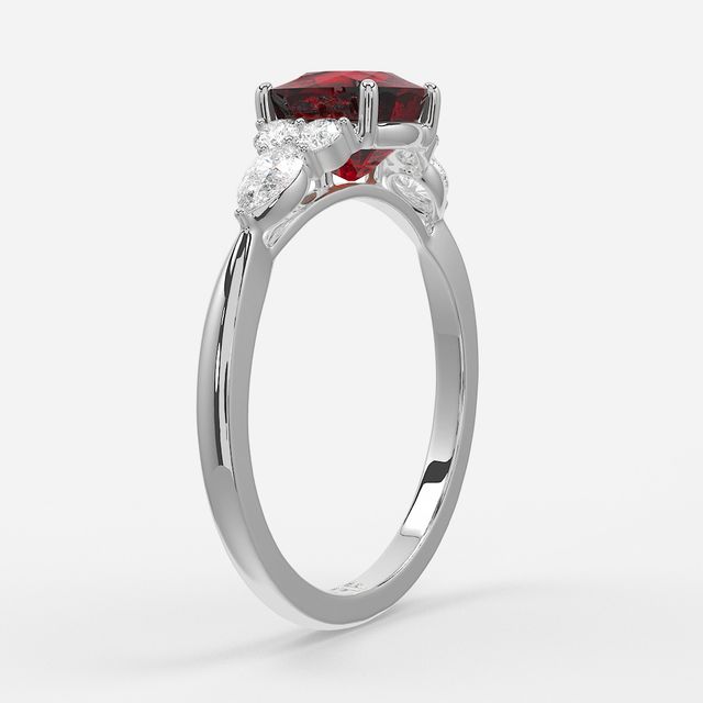 1 Carat Lab Grown Cushion Ruby Cluster Engagement Ring In White Gold - Nanami