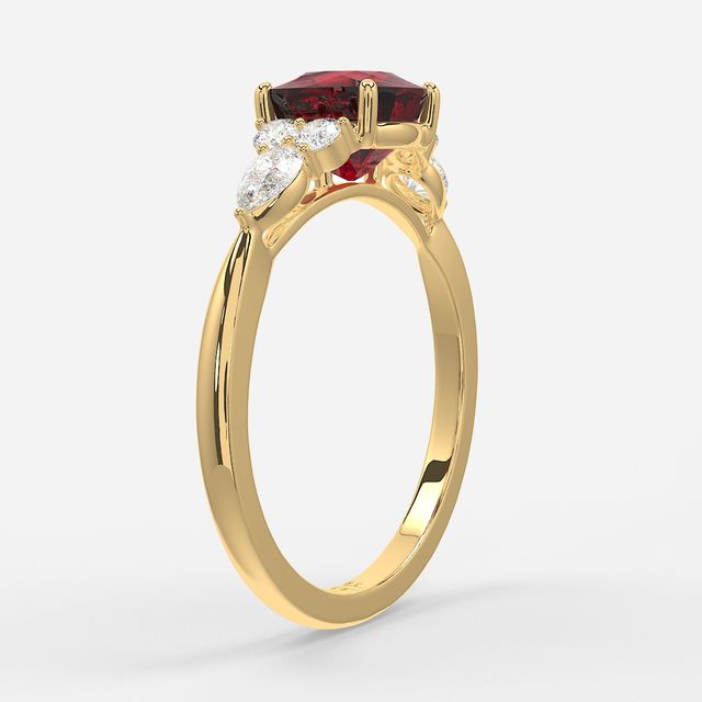1 Carat Lab Grown Cushion Ruby Cluster Engagement Ring In Yellow Gold - Nanami