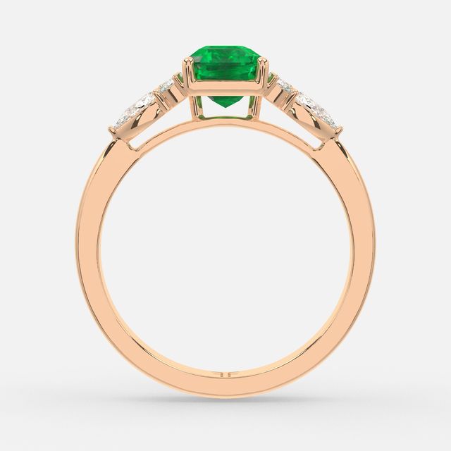 1 Carat Lab Grown Emerald Cut Emerald Cluster Engagement Ring In Rose Gold- Nanami