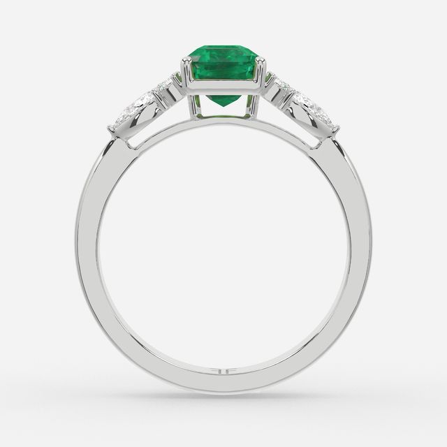 1 Carat Lab Grown Emerald Cut Emerald Cluster Engagement Ring In White Gold - Nanami