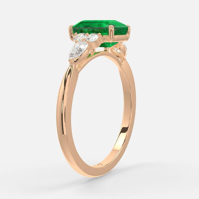 1 Carat Lab Grown Emerald Cut Emerald Cluster Engagement Ring In Rose Gold- Nanami