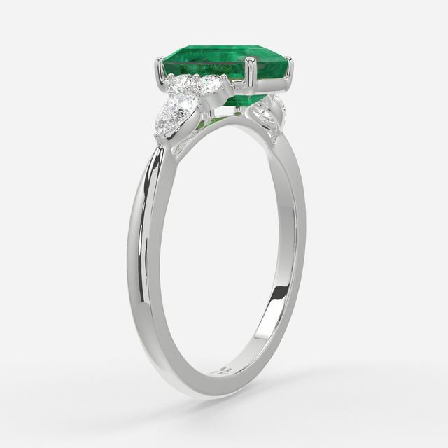 1 Carat Lab Grown Emerald Cut Emerald Cluster Engagement Ring In White Gold - Nanami
