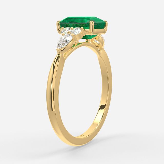 1 Carat Lab Grown Emerald Cut Emerald Cluster Engagement Ring In Yellow Gold- Nanami