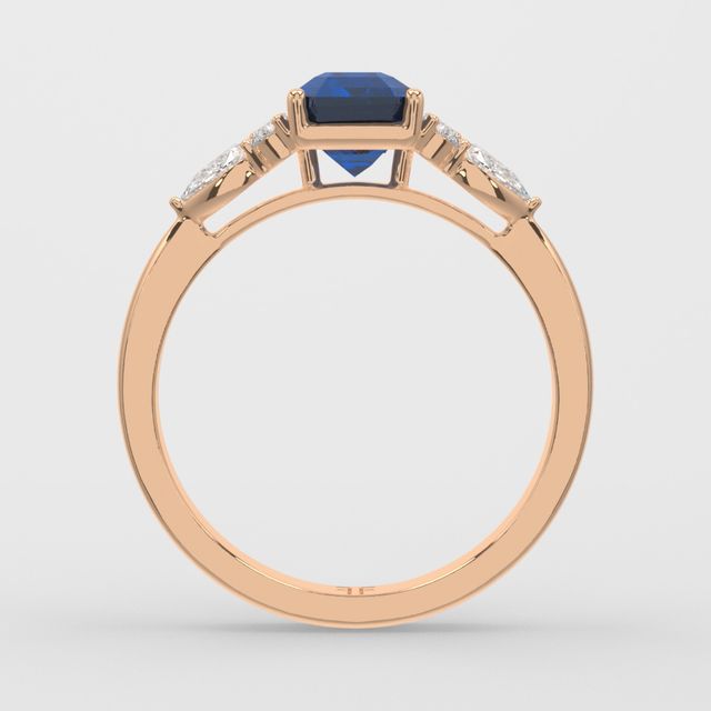 1 Carat Lab Grown Emerald Sapphire Cluster Engagement Ring In Rose Gold- Nanami