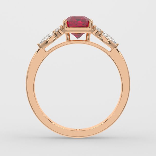 1 Carat Lab Grown Emerald Ruby Cluster Engagement Ring In Rose Gold - Nanami
