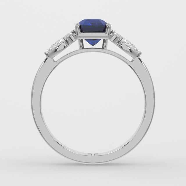 1 Carat Lab Grown Emerald Sapphire Cluster Engagement Ring In White Gold - Nanami