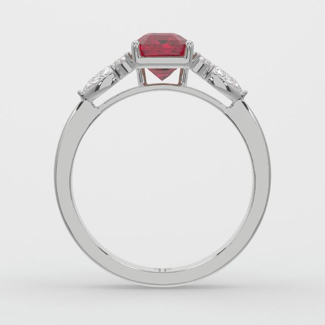1 Carat Lab Grown Emerald Ruby Cluster Engagement Ring In White Gold - Nanami