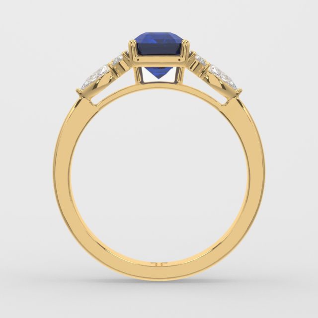 1 Carat Lab Grown Emerald Sapphire Cluster Engagement Ring In Yellow Gold - Nanami