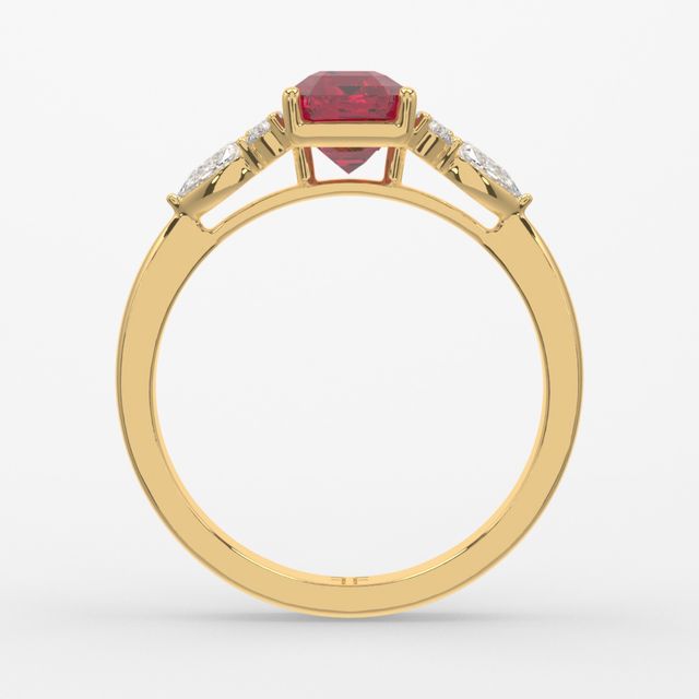 1 Carat Lab Grown Emerald Ruby Cluster Engagement Ring In Yellow Gold - Nanami