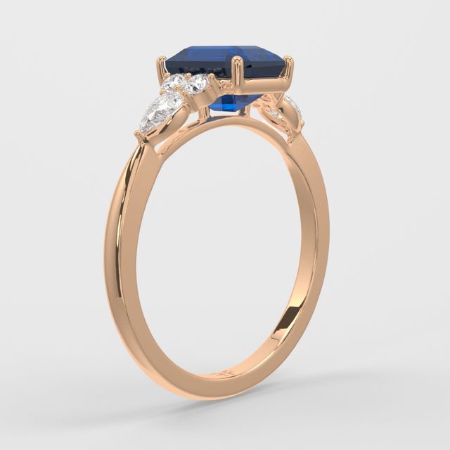 1 Carat Lab Grown Emerald Sapphire Cluster Engagement Ring In Rose Gold- Nanami