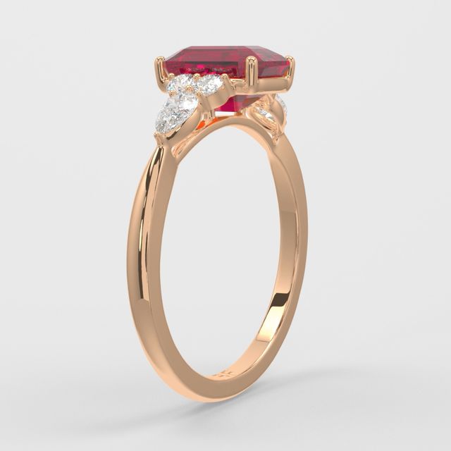 1 Carat Lab Grown Emerald Ruby Cluster Engagement Ring In Rose Gold - Nanami