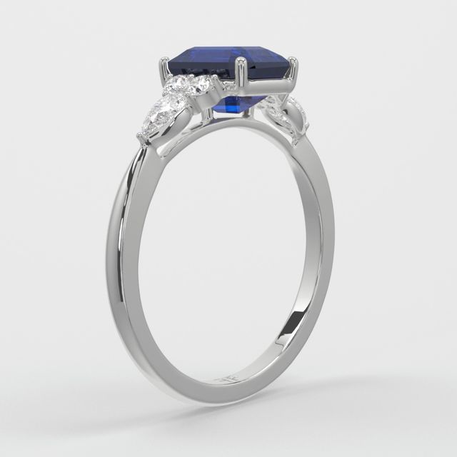 1 Carat Lab Grown Emerald Sapphire Cluster Engagement Ring In White Gold - Nanami