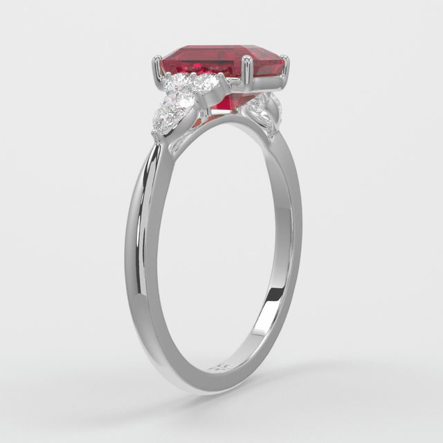 1 Carat Lab Grown Emerald Ruby Cluster Engagement Ring In White Gold - Nanami