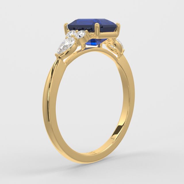1 Carat Lab Grown Emerald Sapphire Cluster Engagement Ring In Yellow Gold - Nanami