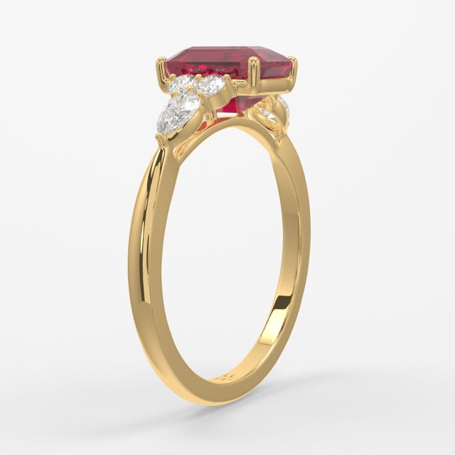 1 Carat Lab Grown Emerald Ruby Cluster Engagement Ring In Yellow Gold - Nanami