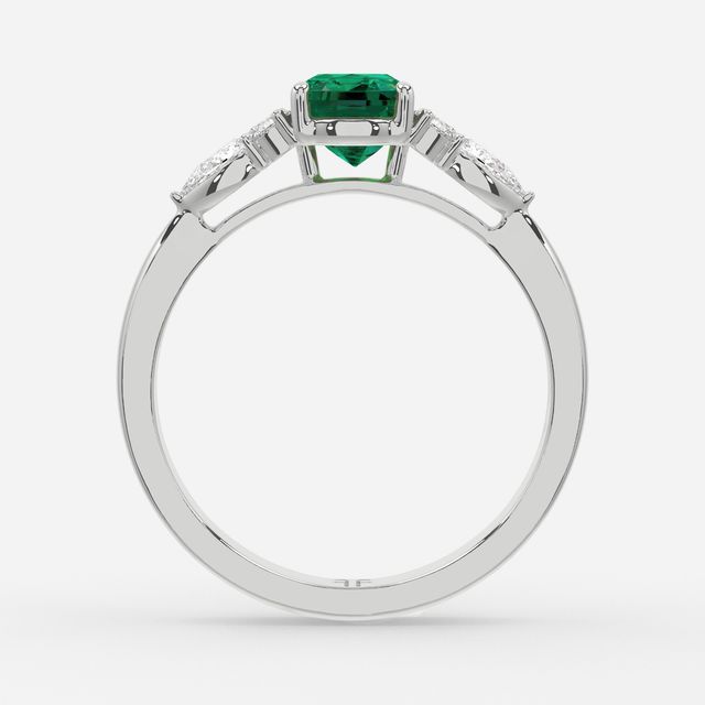 1 Carat Lab Grown Elongated Cushion Emerald Cluster Engagement Ring In White Gold - Nanami