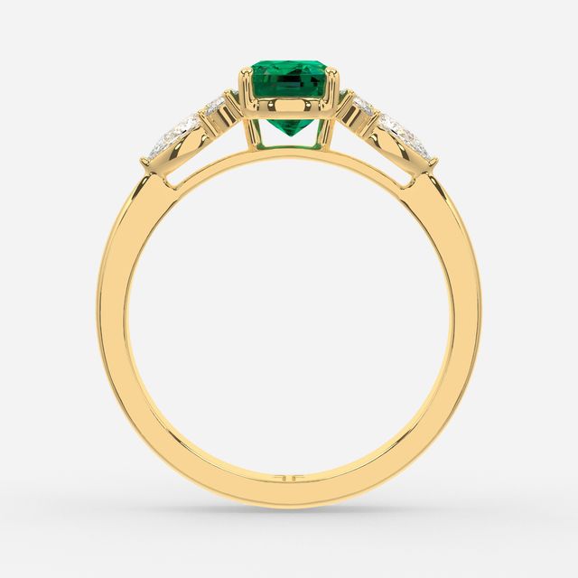 1 Carat Lab Grown Elongated Cushion Emerald Cluster Engagement Ring In Yellow Gold- Nanami