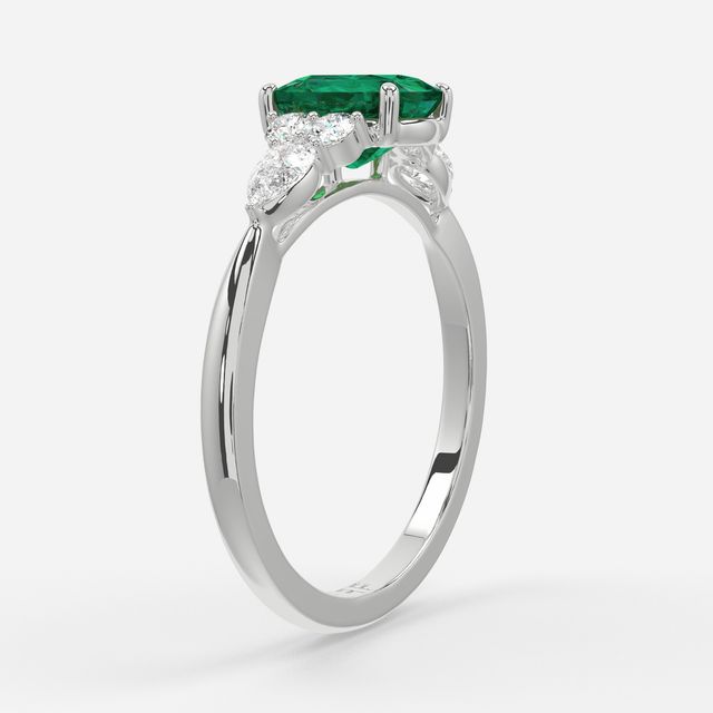 1 Carat Lab Grown Elongated Cushion Emerald Cluster Engagement Ring In White Gold - Nanami