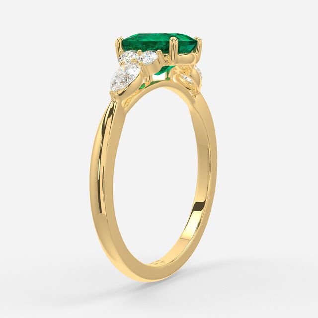 1 Carat Lab Grown Elongated Cushion Emerald Cluster Engagement Ring In Yellow Gold- Nanami