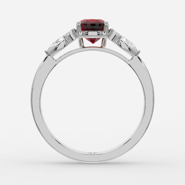 1 Carat Lab Grown Elongated Cushion Ruby Cluster Engagement Ring In White Gold - Nanami