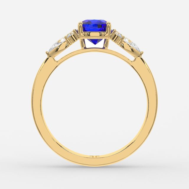 1 Carat Lab Grown Elongated Cushion Sapphire Cluster Engagement Ring In Yellow Gold - Nanami