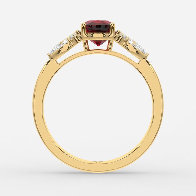 1 Carat Lab Grown Elongated Cushion Ruby Cluster Engagement Ring In Yellow Gold - Nanami
