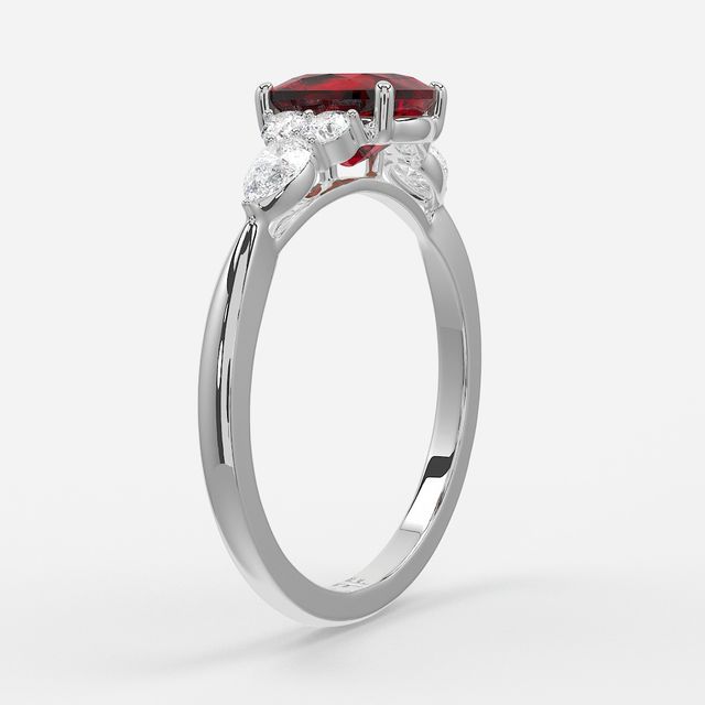 1 Carat Lab Grown Elongated Cushion Ruby Cluster Engagement Ring In White Gold - Nanami