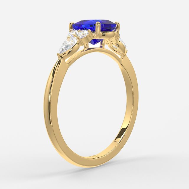 1 Carat Lab Grown Elongated Cushion Sapphire Cluster Engagement Ring In Yellow Gold - Nanami