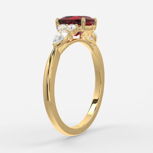1 Carat Lab Grown Elongated Cushion Ruby Cluster Engagement Ring In Yellow Gold - Nanami