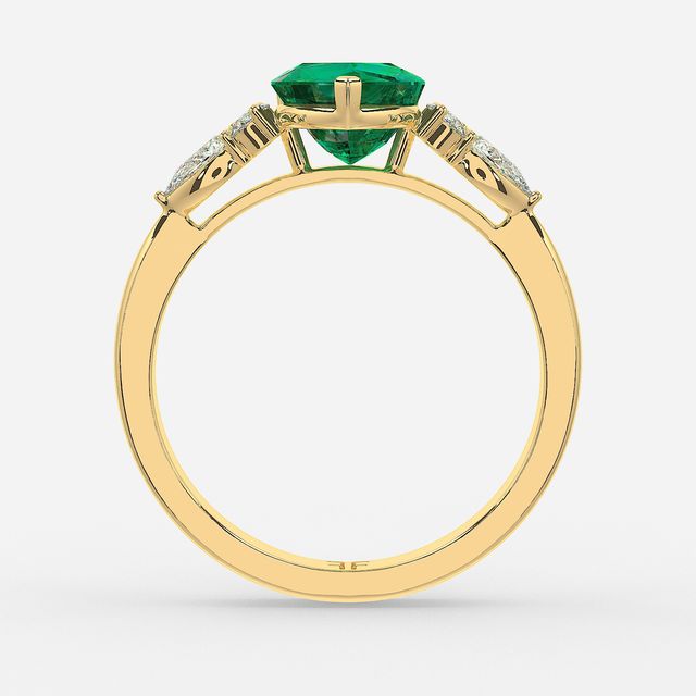 1 Carat Lab Grown Heart Emerald Cluster Engagement Ring In Yellow Gold- Nanami