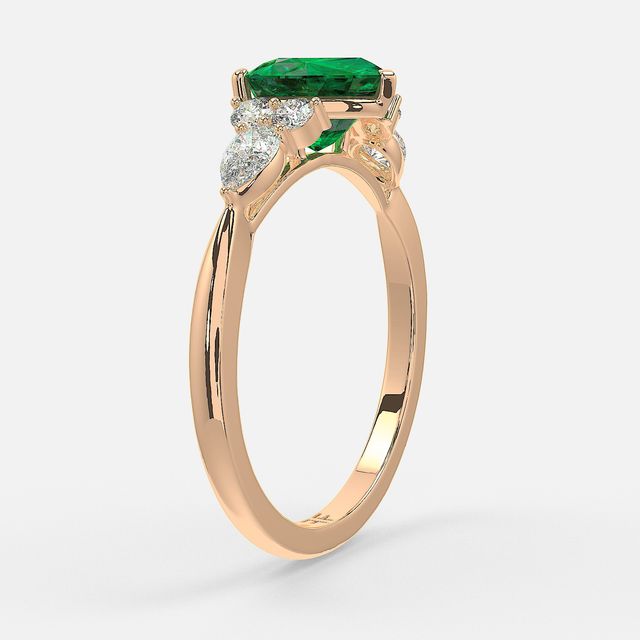1 Carat Lab Grown Heart Emerald Cluster Engagement Ring In Rose Gold- Nanami