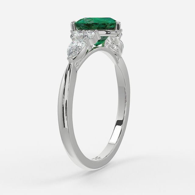 1 Carat Lab Grown Heart Emerald Cluster Engagement Ring In White Gold - Nanami