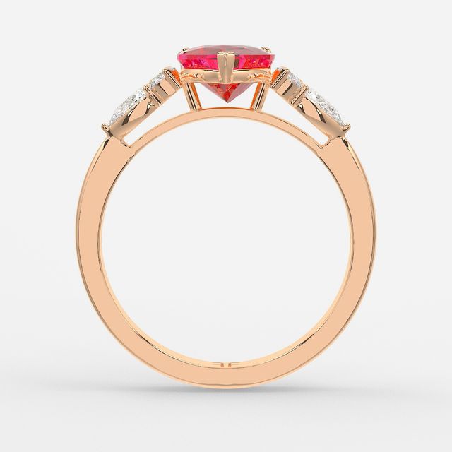 1 Carat Lab Grown Heart Ruby Cluster Engagement Ring In Rose Gold - Nanami