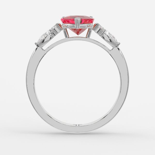 1 Carat Lab Grown Heart Ruby Cluster Engagement Ring In White Gold - Nanami