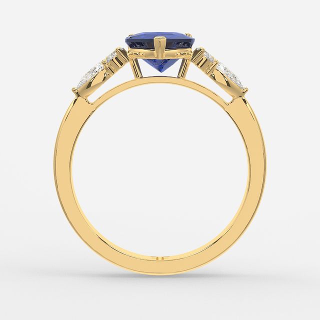 1 Carat Lab Grown Heart Sapphire Cluster Engagement Ring In Yellow Gold - Nanami