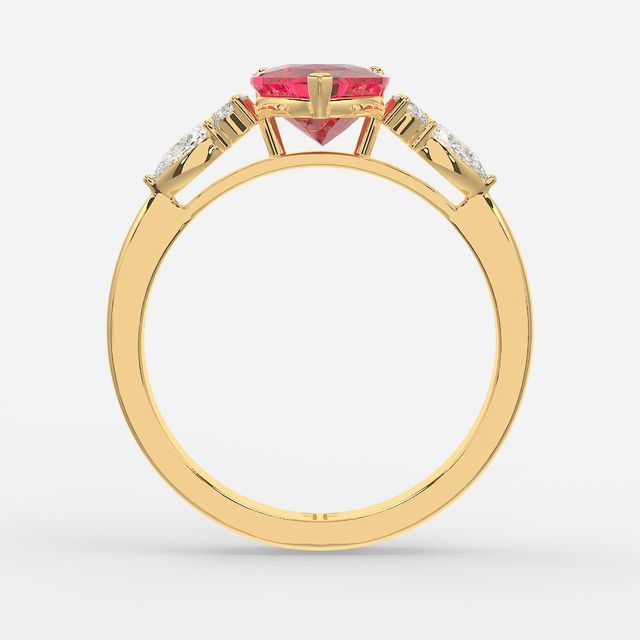 1 Carat Lab Grown Heart Ruby Cluster Engagement Ring In Yellow Gold - Nanami