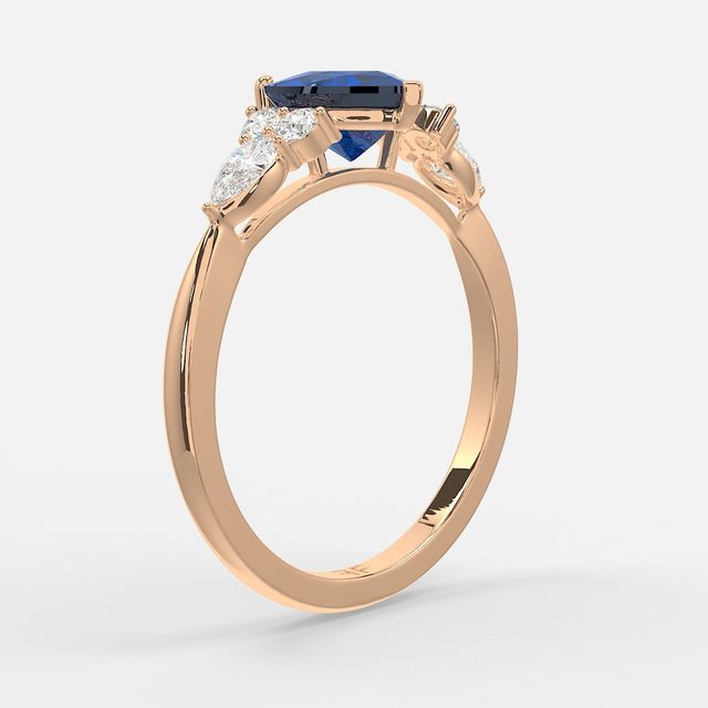 1 Carat Lab Grown Heart Sapphire Cluster Engagement Ring In Rose Gold- Nanami