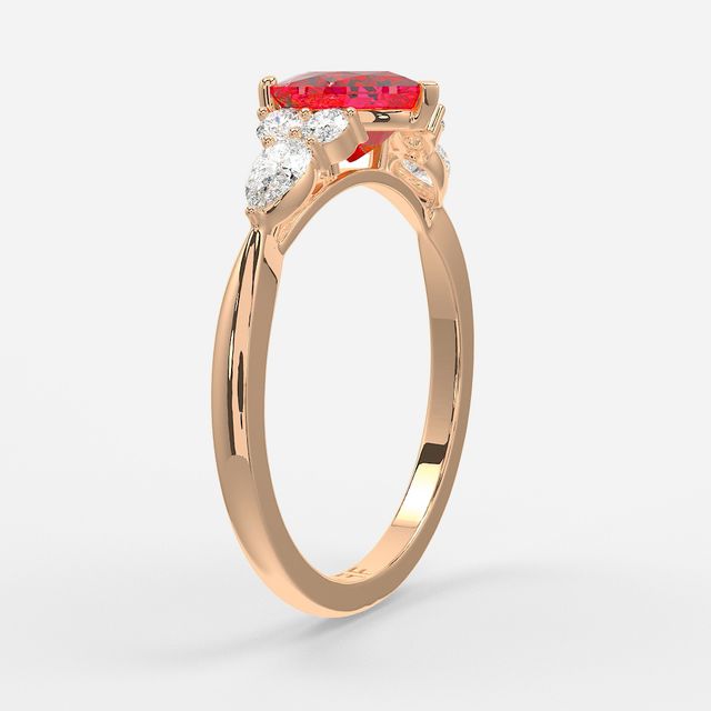 1 Carat Lab Grown Heart Ruby Cluster Engagement Ring In Rose Gold - Nanami