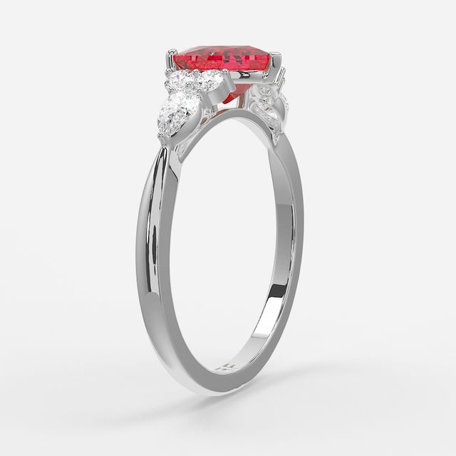 1 Carat Lab Grown Heart Ruby Cluster Engagement Ring In White Gold - Nanami