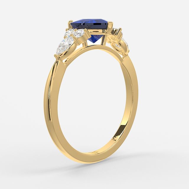 1 Carat Lab Grown Heart Sapphire Cluster Engagement Ring In Yellow Gold - Nanami