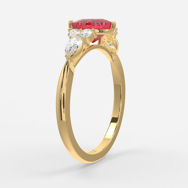 1 Carat Lab Grown Heart Ruby Cluster Engagement Ring In Yellow Gold - Nanami