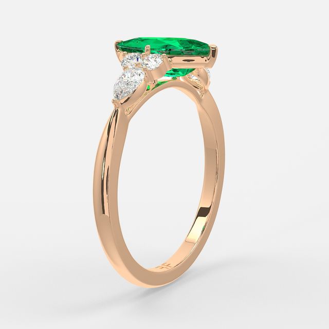 1 Carat Lab Grown Marquise Emerald Cluster Engagement Ring In Rose Gold- Nanami