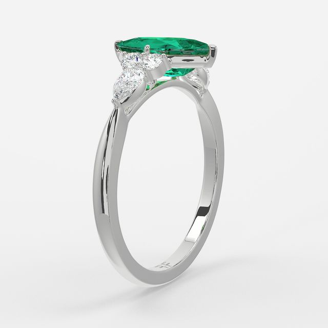 1 Carat Lab Grown Marquise Emerald Cluster Engagement Ring In White Gold - Nanami