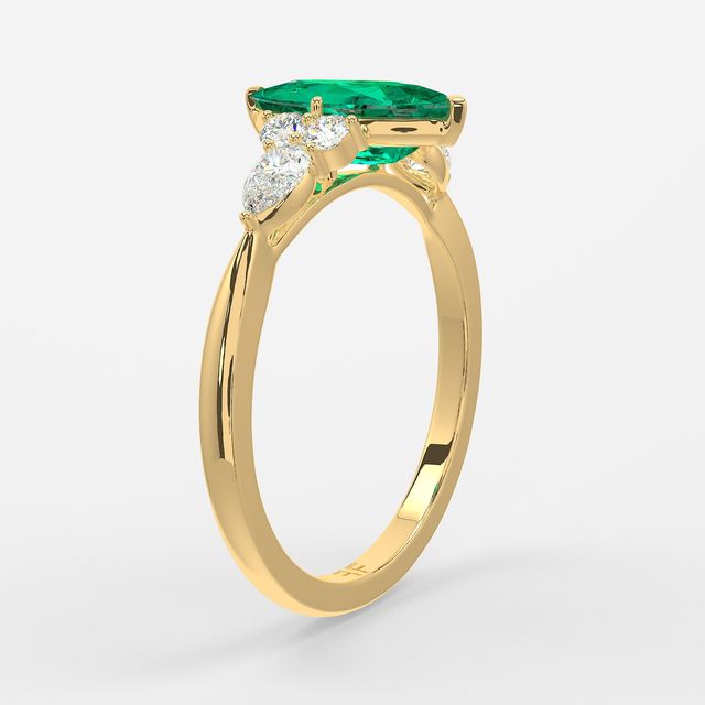1 Carat Lab Grown Marquise Emerald Cluster Engagement Ring In Yellow Gold- Nanami
