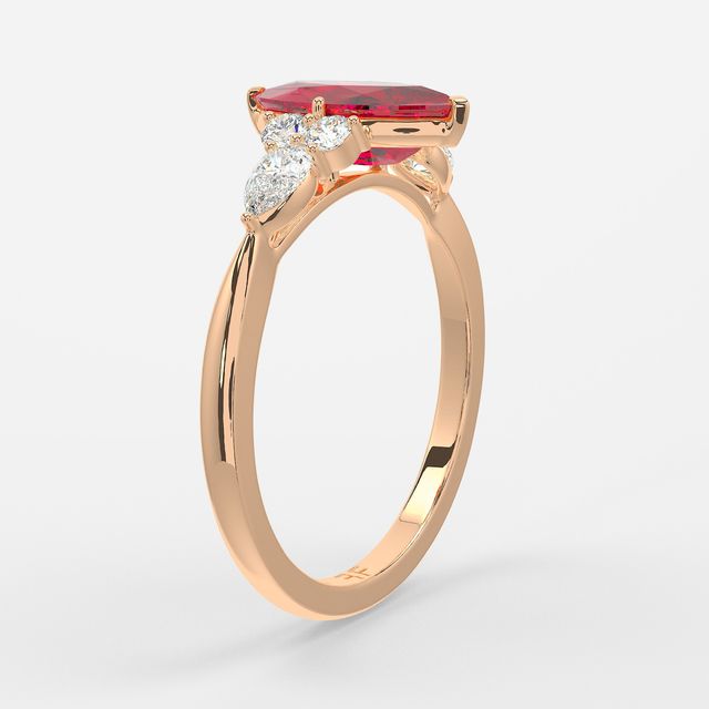 1 Carat Lab Grown Marquise Ruby Cluster Engagement Ring In Rose Gold - Nanami
