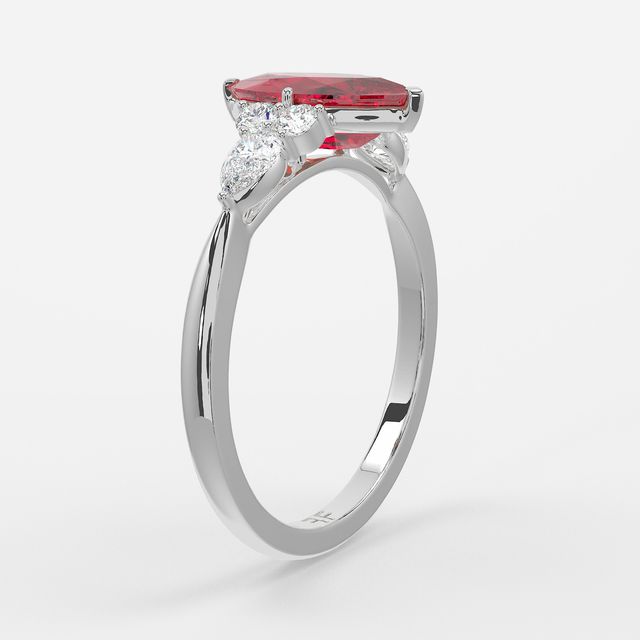 1 Carat Lab Grown Marquise Ruby Cluster Engagement Ring In White Gold - Nanami
