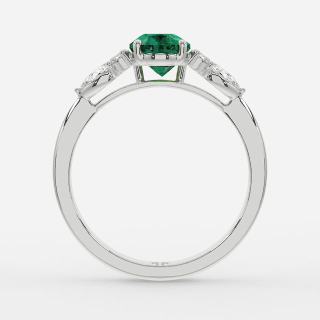 1 Carat Lab Grown Oval Emerald Cluster Engagement Ring In White Gold - Nanami