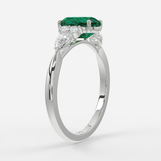 1 Carat Lab Grown Oval Emerald Cluster Engagement Ring In White Gold - Nanami