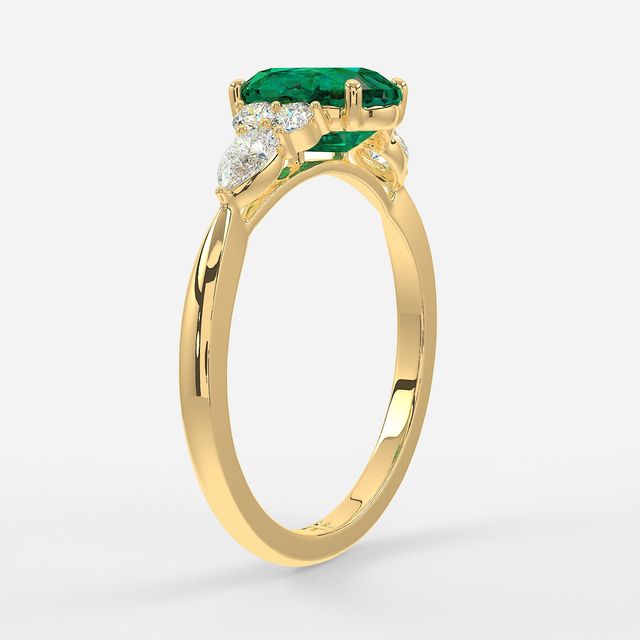 1 Carat Lab Grown Oval Emerald Cluster Engagement Ring In Yellow Gold- Nanami