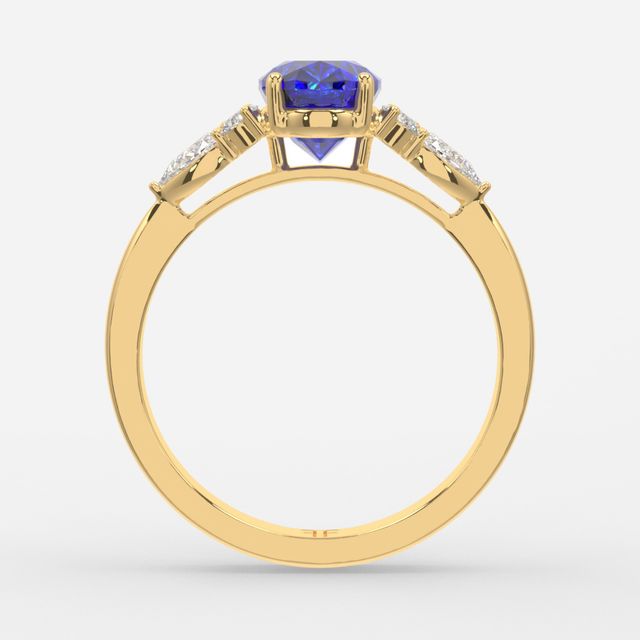 1 Carat Lab Grown Oval Sapphire Cluster Engagement Ring In Yellow Gold - Nanami
